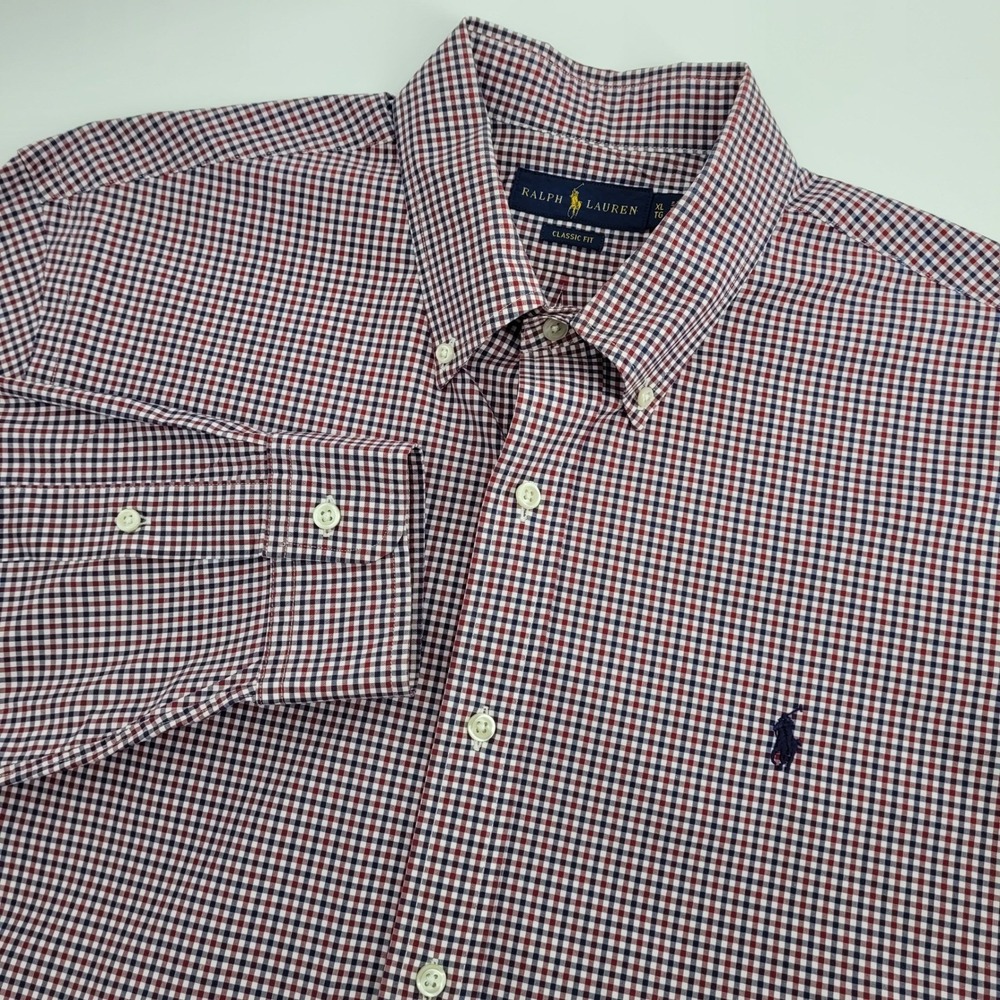 Polo Ralph Lauren Mens‎ XL Classic Fit Gingham Button Down Shirt Red White Blue